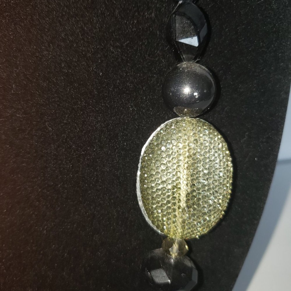 Necklace 20 inch Adjustable length plastic heavy beads black, clear sparkles - Picture 3 of 3